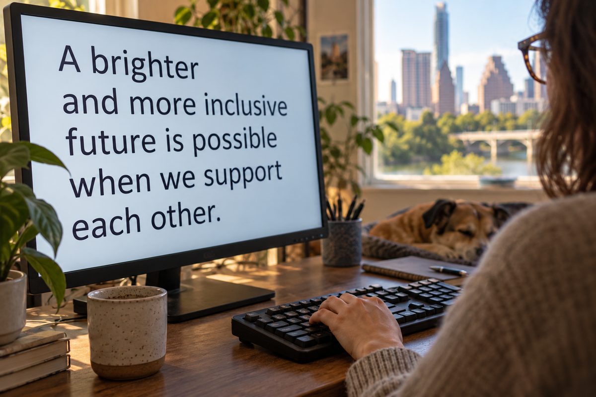 A computer set up with large text for easier reading