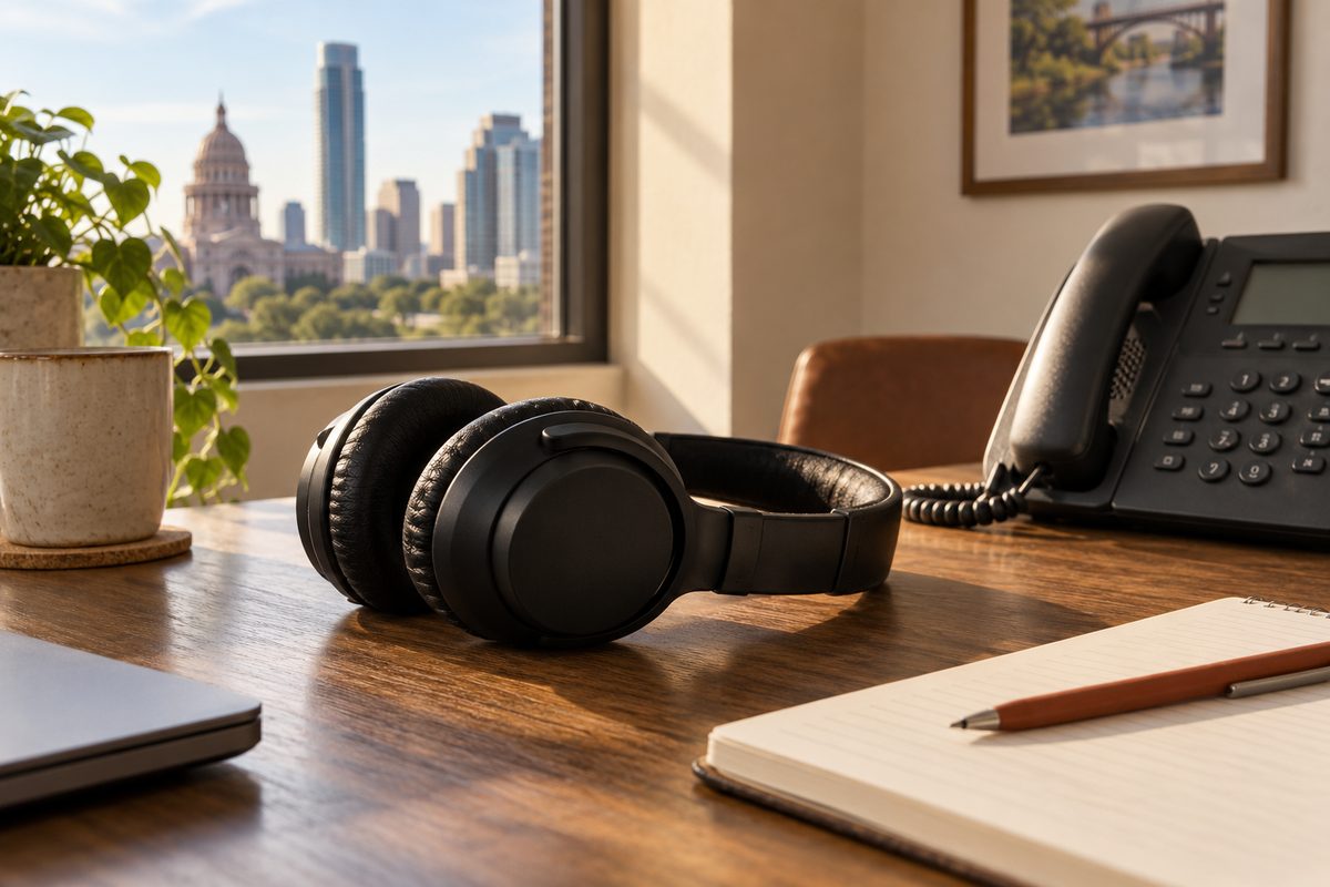 Headset and phone ready to take a booking call