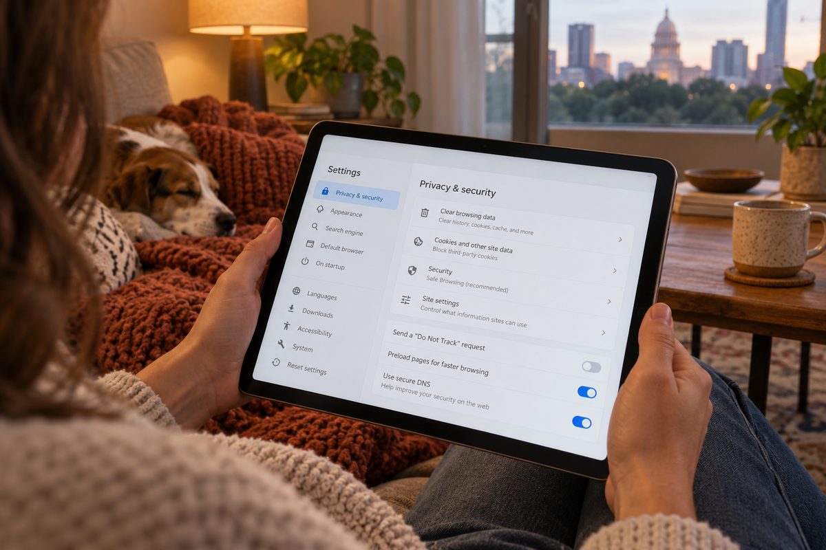 A visitor checking browser settings on a tablet