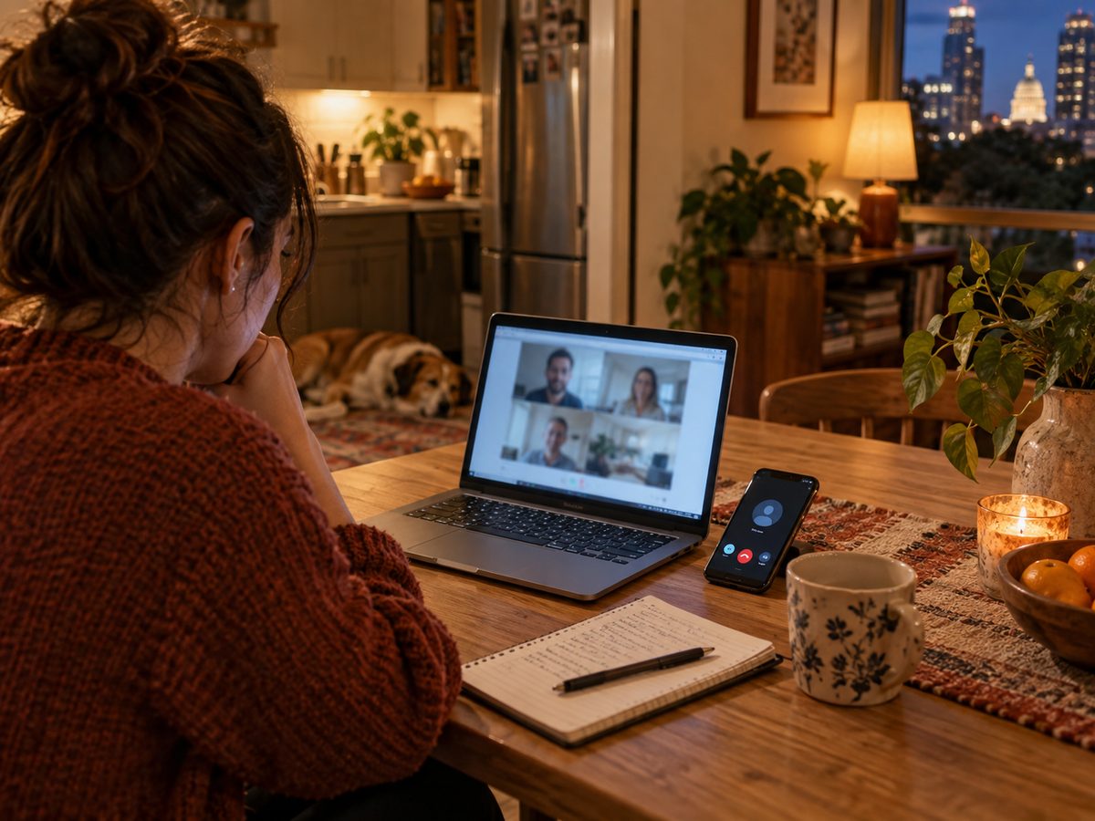 Laptop on a kitchen table during a booked remote session