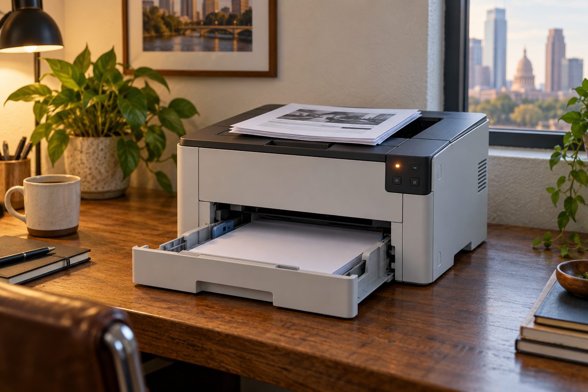 Office laser printer waiting on a driver fix