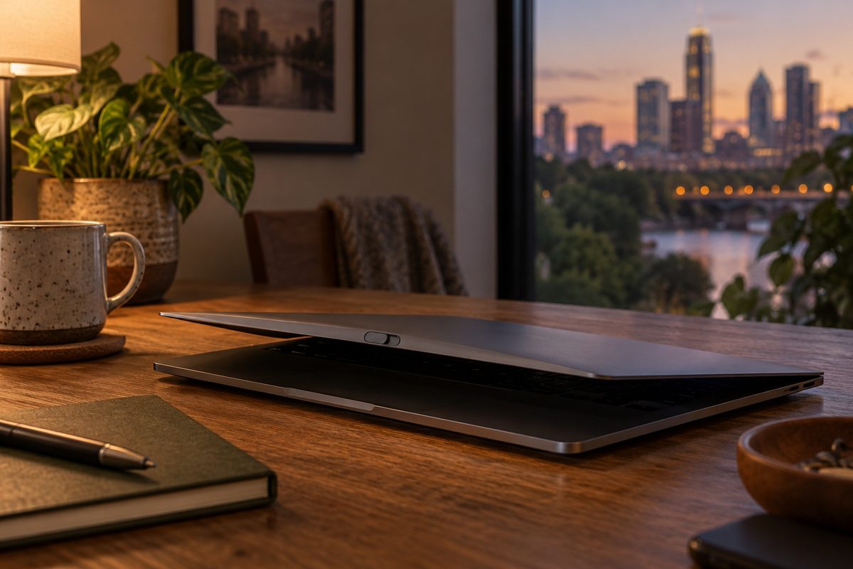 Laptop with its webcam cover slid shut