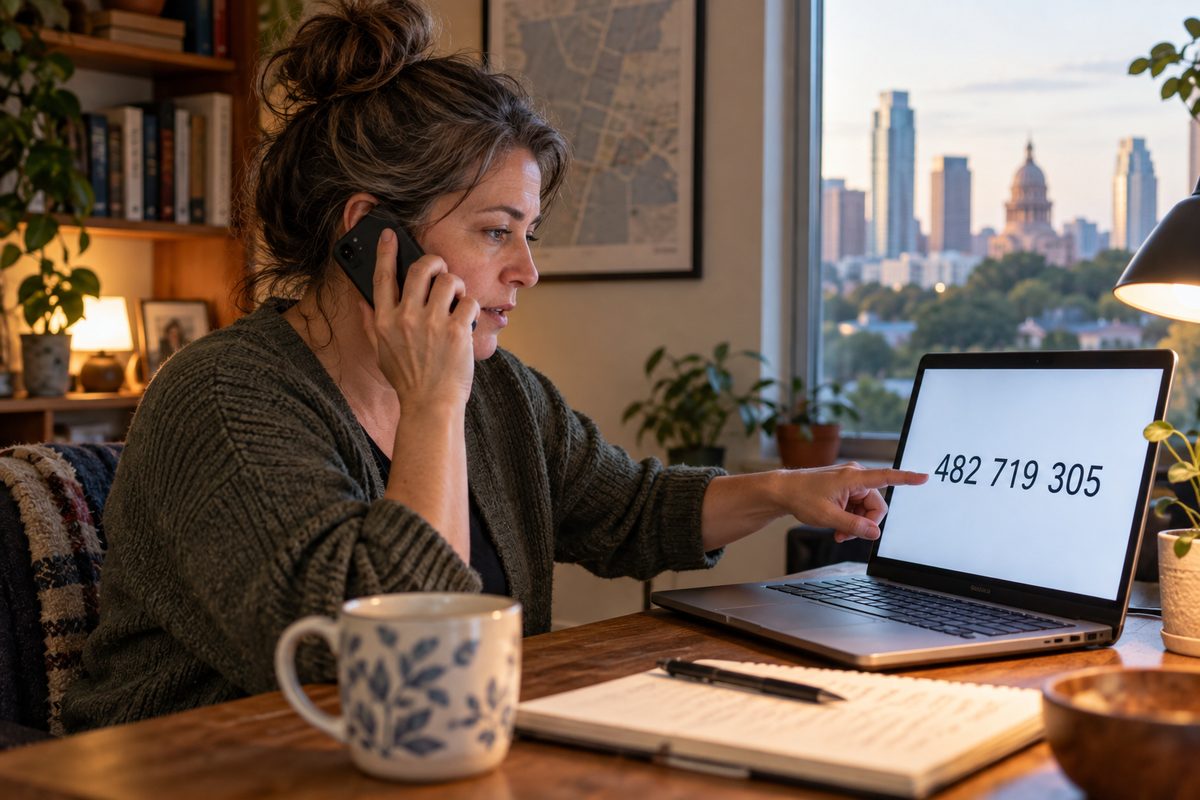 A customer reading a one-time access code over the phone