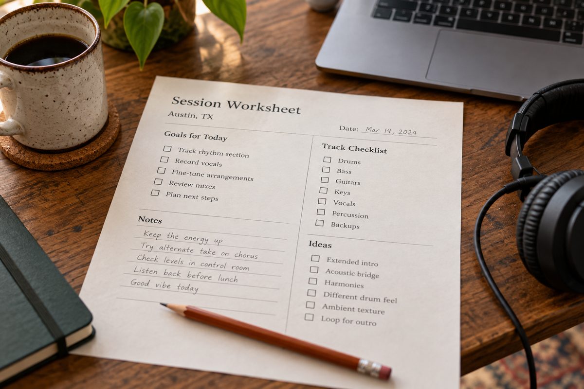 Printed session worksheet used to record agreed work